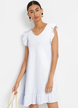 bonprix - Vestido Branco em Malha de Algodão Penteado - BONPRIX