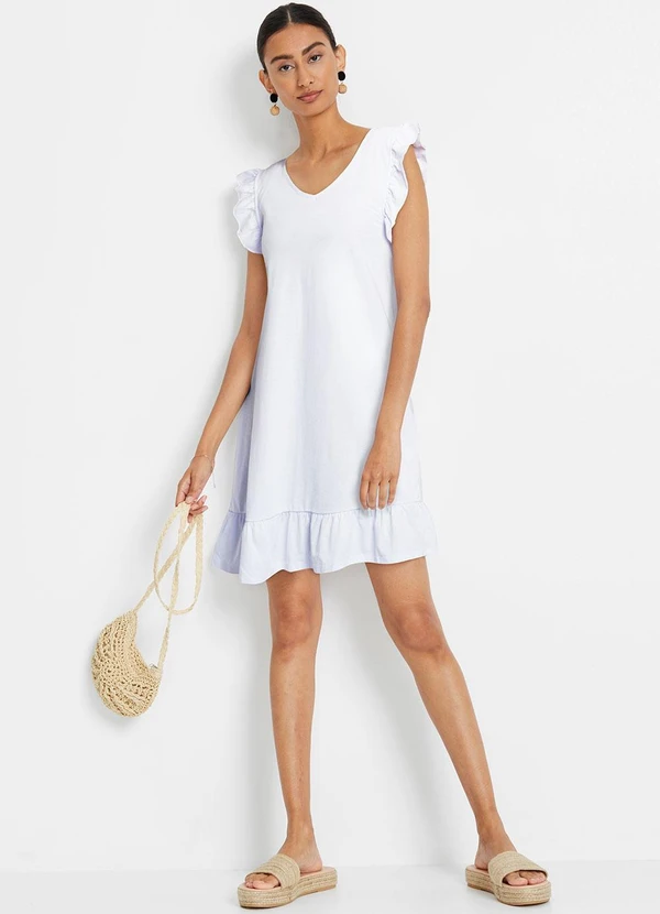 bonprix - Vestido Branco em Malha de Algodão Penteado 3