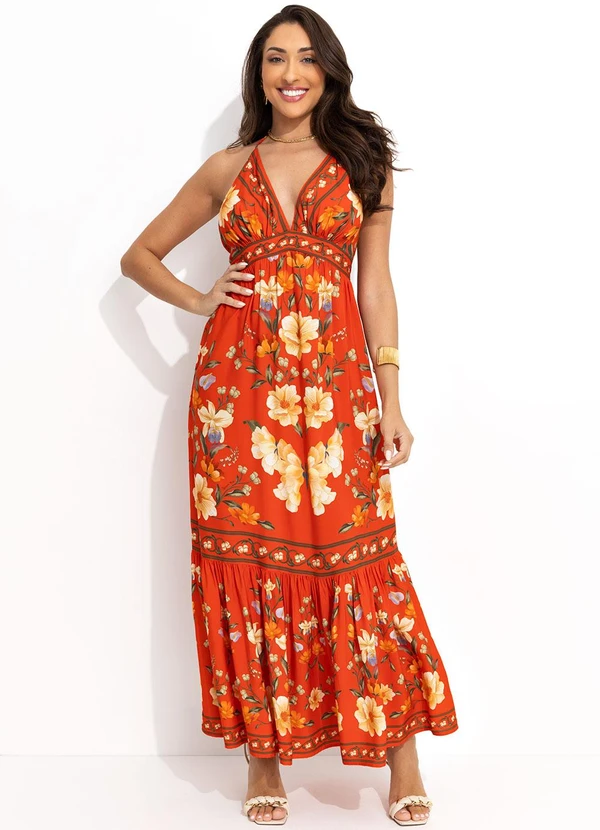 Farm - Vestido Cropped Borboleta em Flor Vermelho