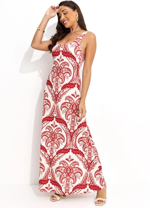 Farm - Vestido Cropped Camafeu Tropical Vermelho - FARM