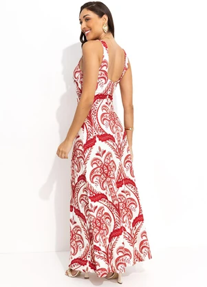 Farm - Vestido Cropped Camafeu Tropical Vermelho - FARM