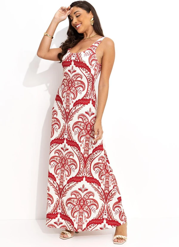 Farm - Vestido Cropped Camafeu Tropical Vermelho