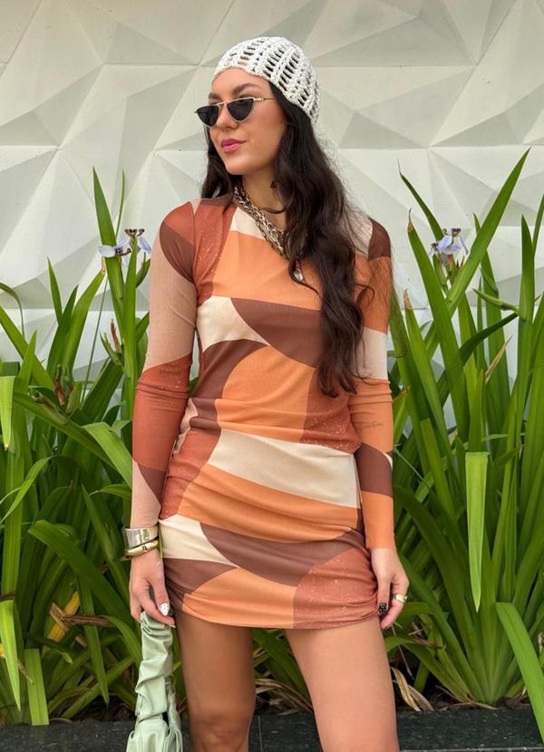 Choyee - Vestido Curto Terracota Moderna Marrom