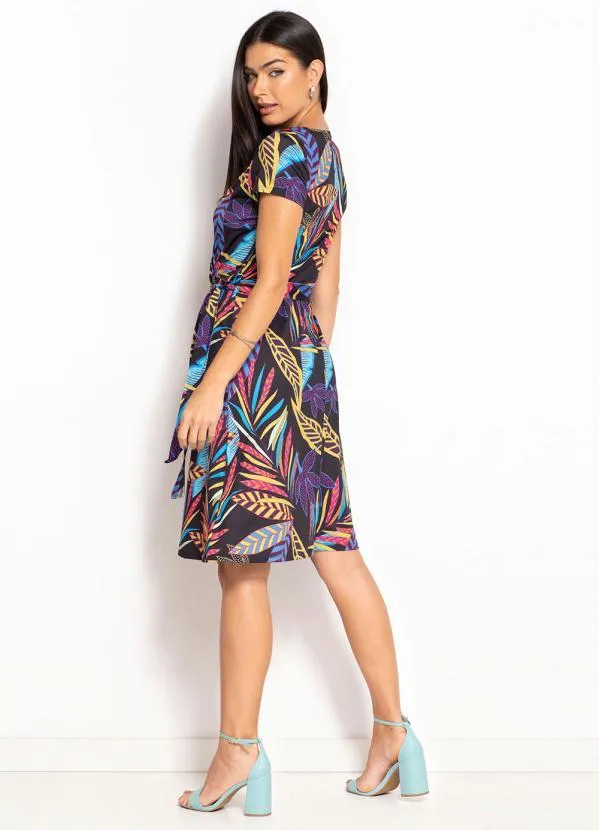 bonprix - Vestido Decote Transpassado Folhagem Preto 5