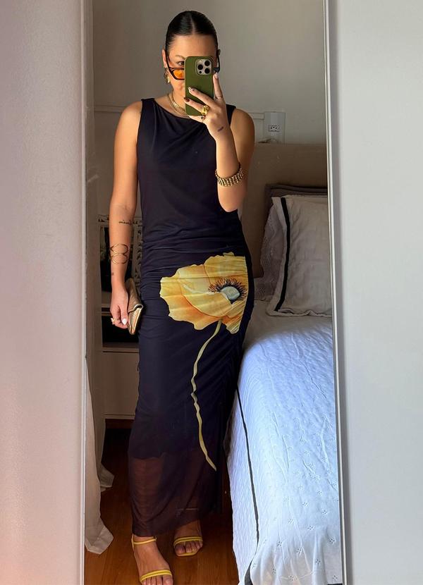 Choyee - Vestido em Tule Flora Preto 1