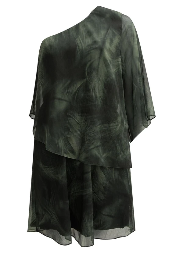 Lunender - Vestido Estampado de um Ombro Só Verde 4