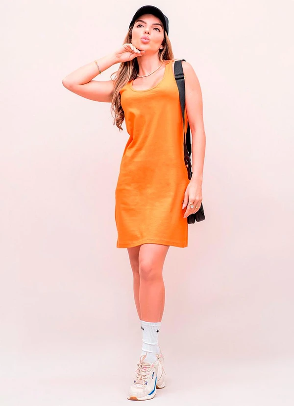 Hiatto Confecção - Vestido Feminino Liso Malha Tinta Laranja 3