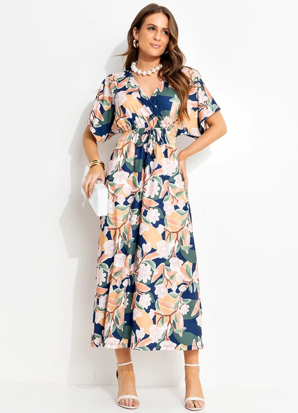 Quintess - Vestido Floral Pincelado em Malha Fria