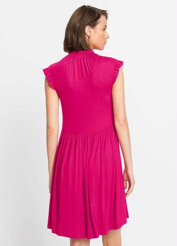 Outlet - Vestido Gola Alta com Babado Pink 2
