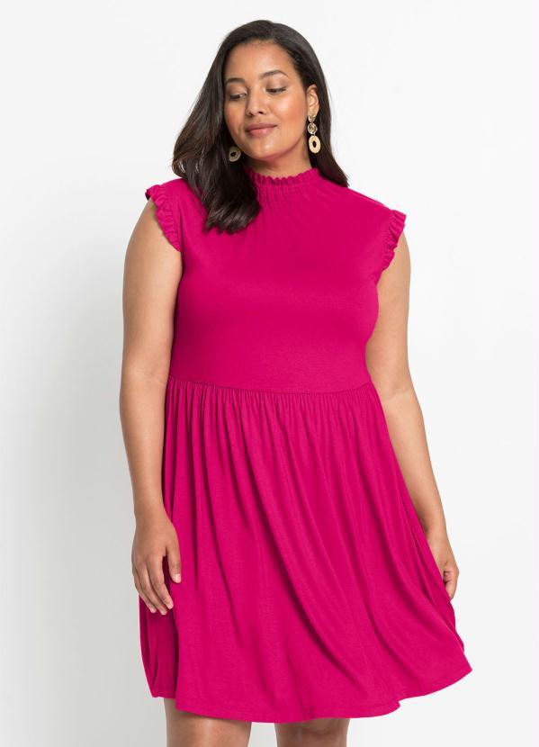 Outlet - Vestido Gola Alta com Babado Pink 3