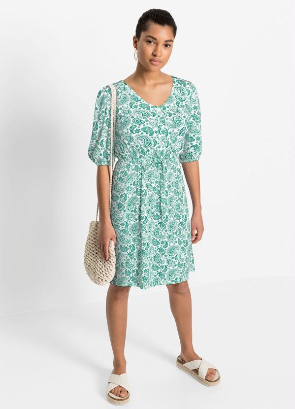 Outlet - Vestido Mangas Bufantes Paisley Verde 3