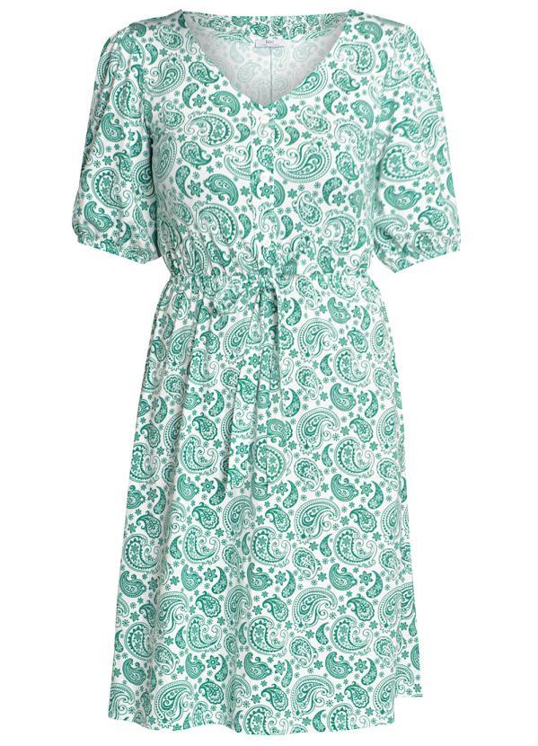 Outlet - Vestido Mangas Bufantes Paisley Verde 2