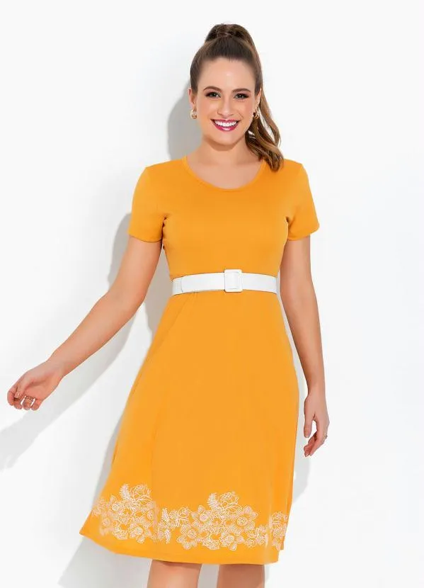 Rosalie - Vestido Mostarda com Estampa