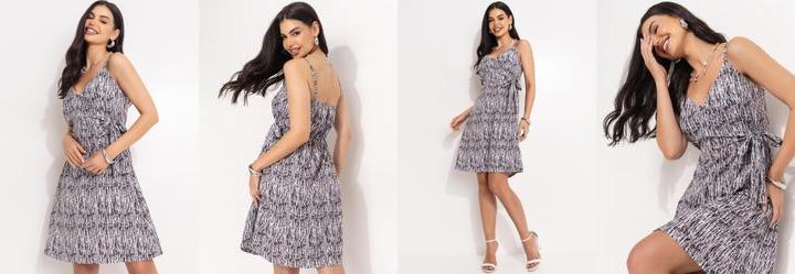 Vestido Po Abstrato em Crepe Plano