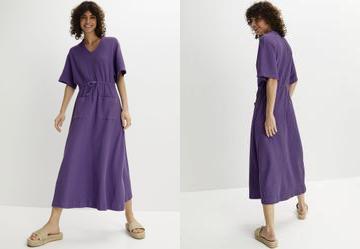 Vestido Roxo em Malha Texturizada de Viscose.