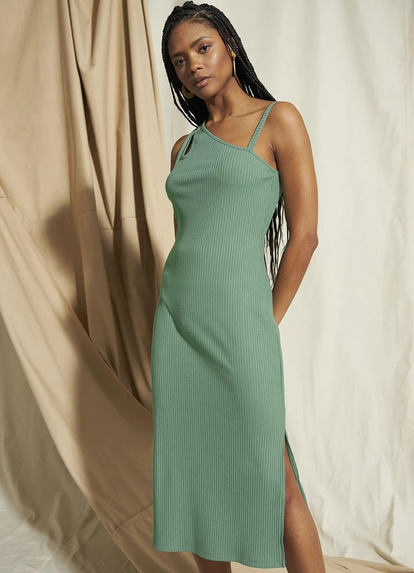 bonprix - Vestido Verde Claro em Ribana Canelada