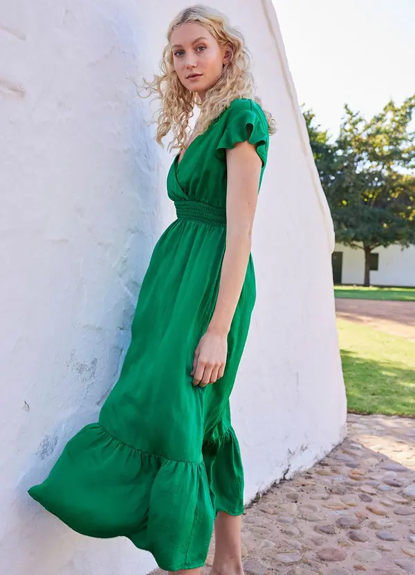 bonprix - Vestido Verde em Viscose Plana