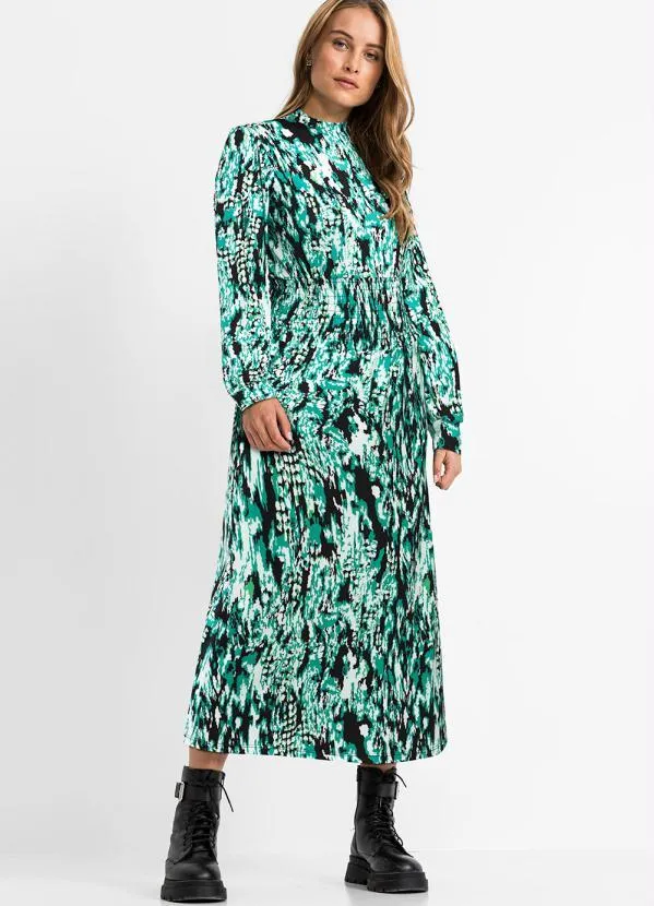 bonprix - Vestido Alongado Abstrato Verde