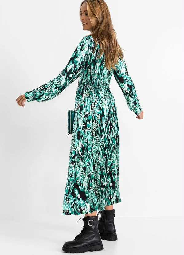 bonprix - Vestido Alongado Abstrato Verde 2