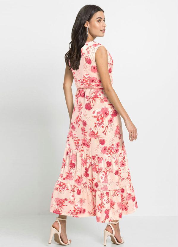 bonprix - Vestido Alongado com Amarração Floral Rosa 2