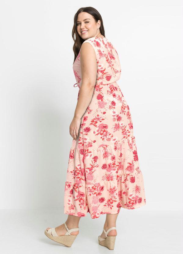 bonprix - Vestido Alongado com Amarração Floral Rosa 5