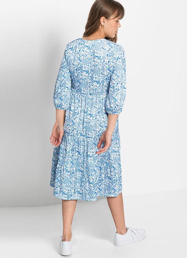 Outlet - Vestido Alongado Mangas 3/4 Paisley Azul 4