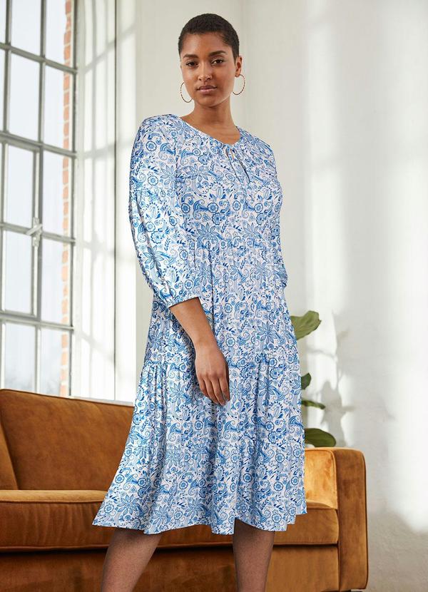 Outlet - Vestido Alongado Mangas 3/4 Paisley Azul 3