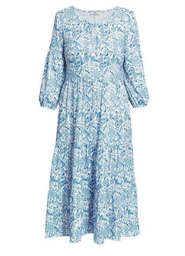 Outlet - Vestido Alongado Mangas 3/4 Paisley Azul 2