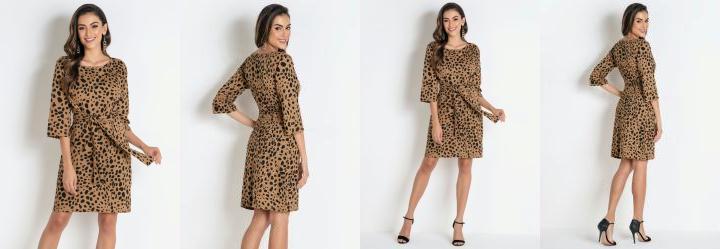 Vestido Bege com Amarra��o na Cintura