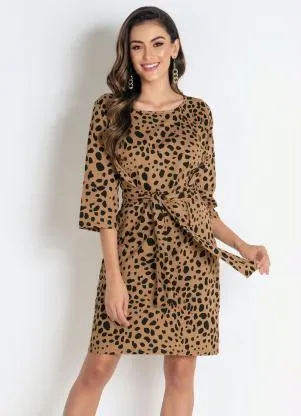 Moda Pop - Vestido Bege com Amarração na Cintura - MODA POP