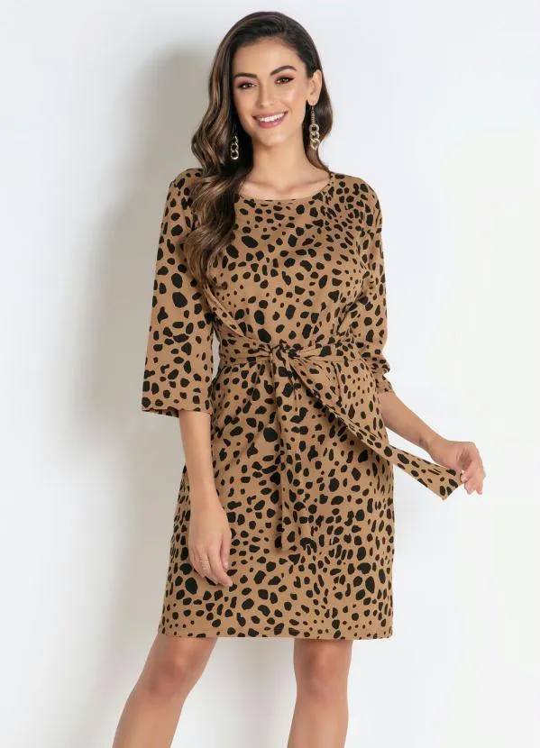 Moda Pop - Vestido Bege com Amarração na Cintura