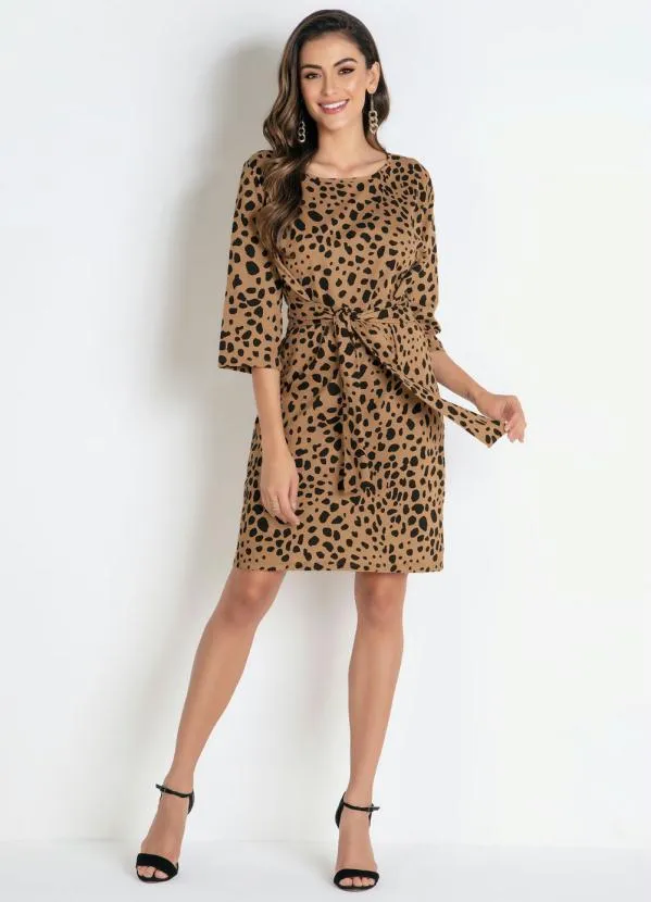 Moda Pop - Vestido Bege com Amarração na Cintura 3