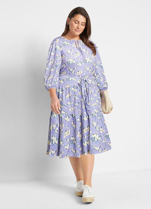Outlet - Vestido com Amarração Floral Lilás