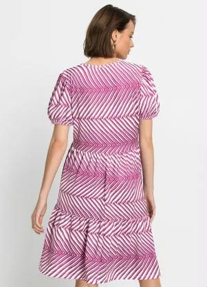 bonprix - Vestido com Amarração Manga Curta Listras Roxas - BONPRIX