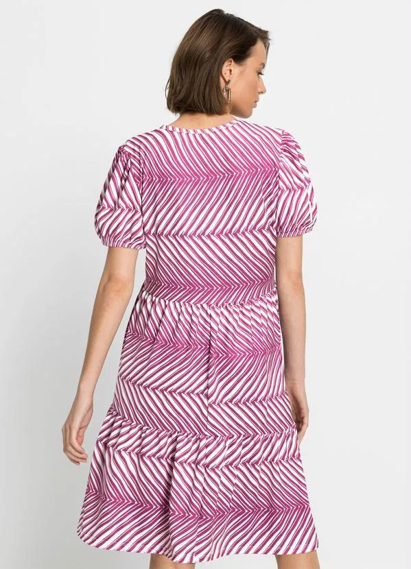 bonprix - Vestido com Amarração Manga Curta Listras Roxas 2