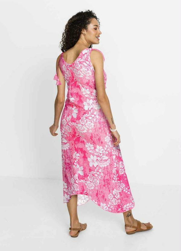 Outlet - Vestido de Alça com Amarração Floral Rosa 2