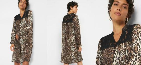 Vestido de Crepe On�a Marrom