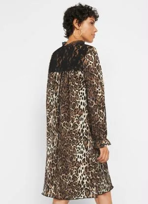 bonprix - Vestido de Crepe Onça Marrom - BONPRIX