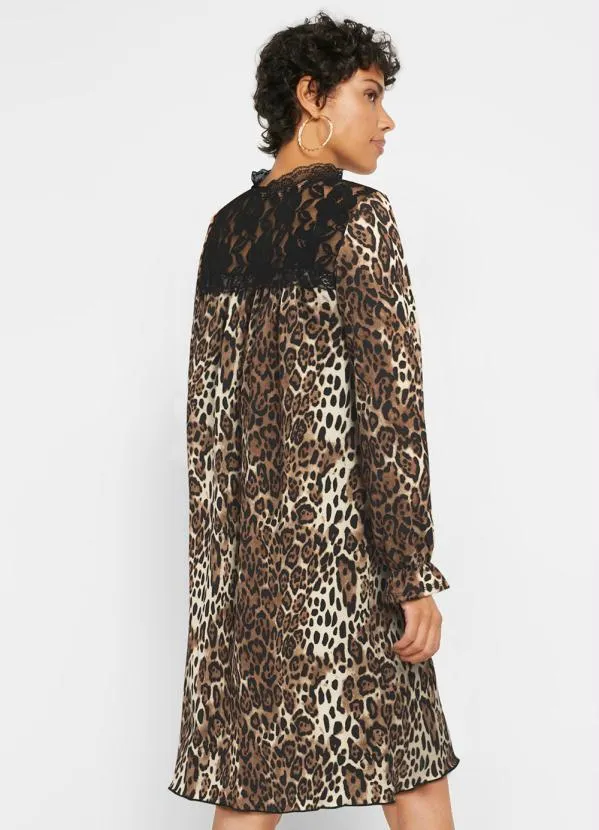 bonprix - Vestido de Crepe Onça Marrom 2