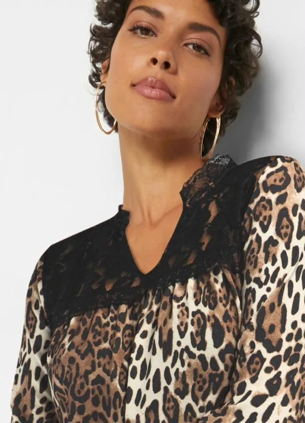 bonprix - Vestido de Crepe Onça Marrom 3