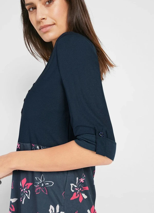 Queima Estoque - Vestido Decote Redondo Estampado Floral Line 6