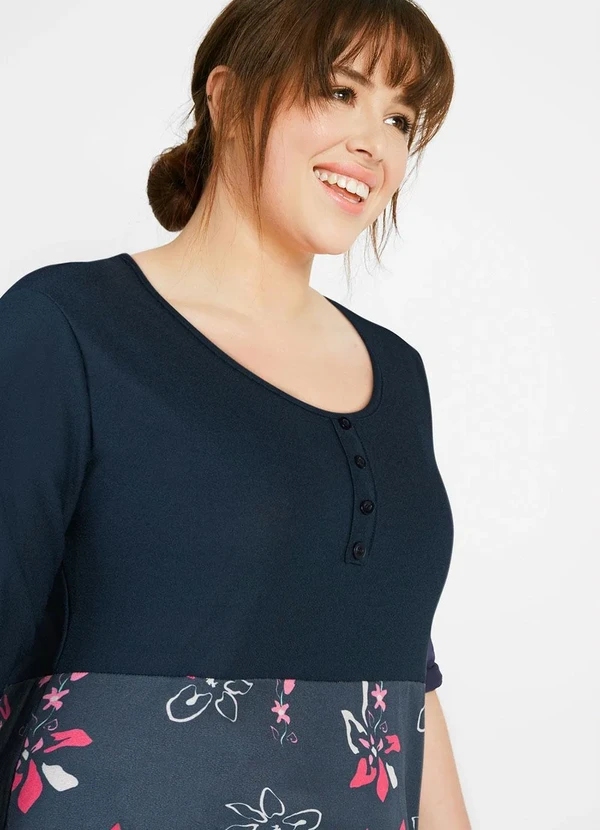 Queima Estoque - Vestido Decote Redondo Estampado Floral Line 2