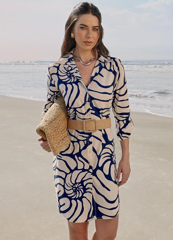 Gris - Vestido em Botões Estampado Rotativo Azul