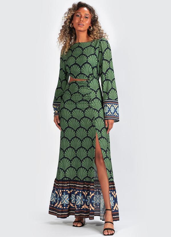 Farm - Vestido em Viscose Concha Verde