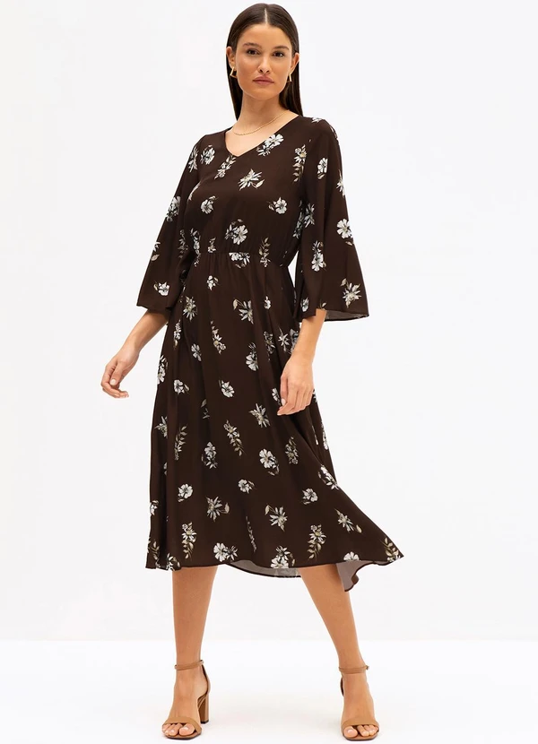 Principessa - Vestido em Viscose Estampada Giuliane Marrom