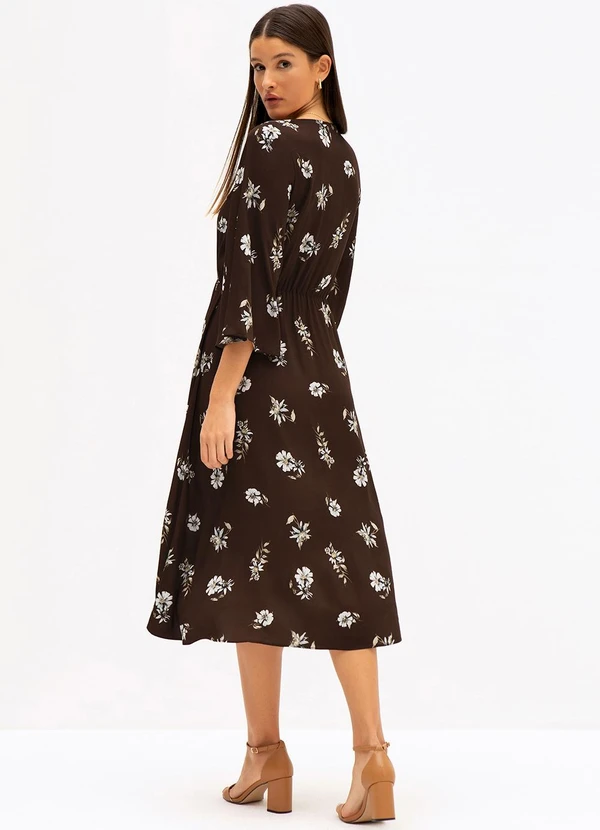 Principessa - Vestido Maxi Longuete em Viscose Estampada Floral Marrom Giuliane 2