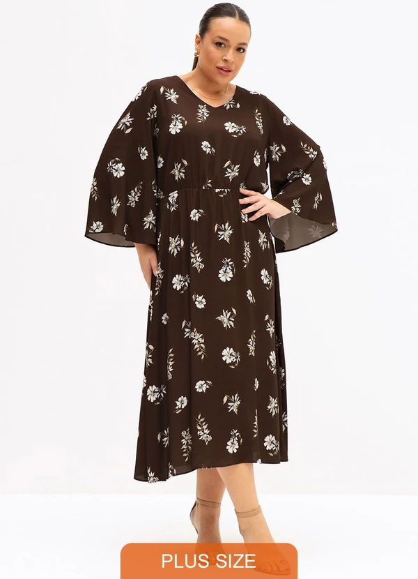 Principessa - Vestido Maxi Longuete em Viscose Estampada Floral Marrom Giuliane 5