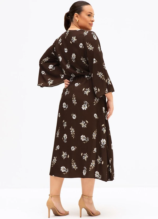 Principessa - Vestido Maxi Longuete em Viscose Estampada Floral Marrom Giuliane 6