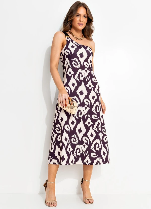 Quintess - Vestido Étnico Bicolor em Malha Fria