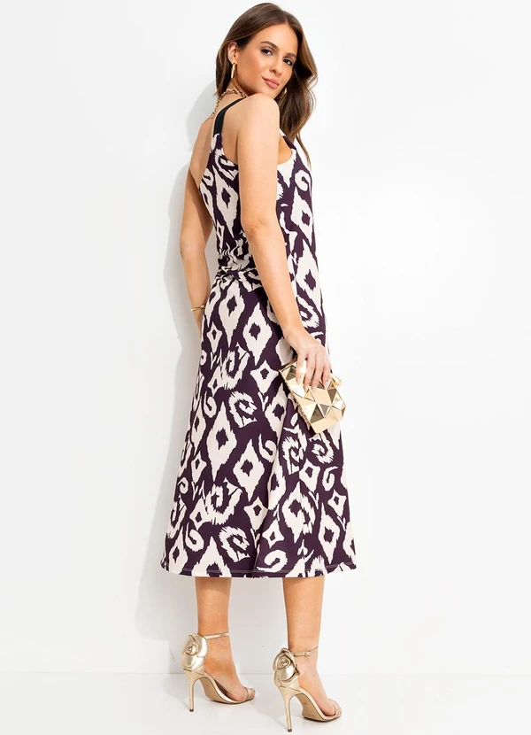 Quintess - Vestido Longuete de um Ombro Só Estampa Étnica em Malha Fria 2